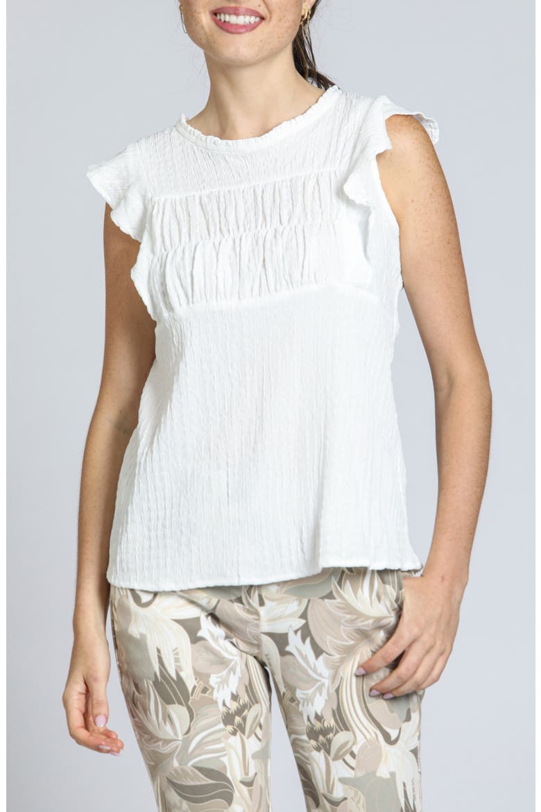 Smocked Flutter Sleeve Top, Main, color, WHITE