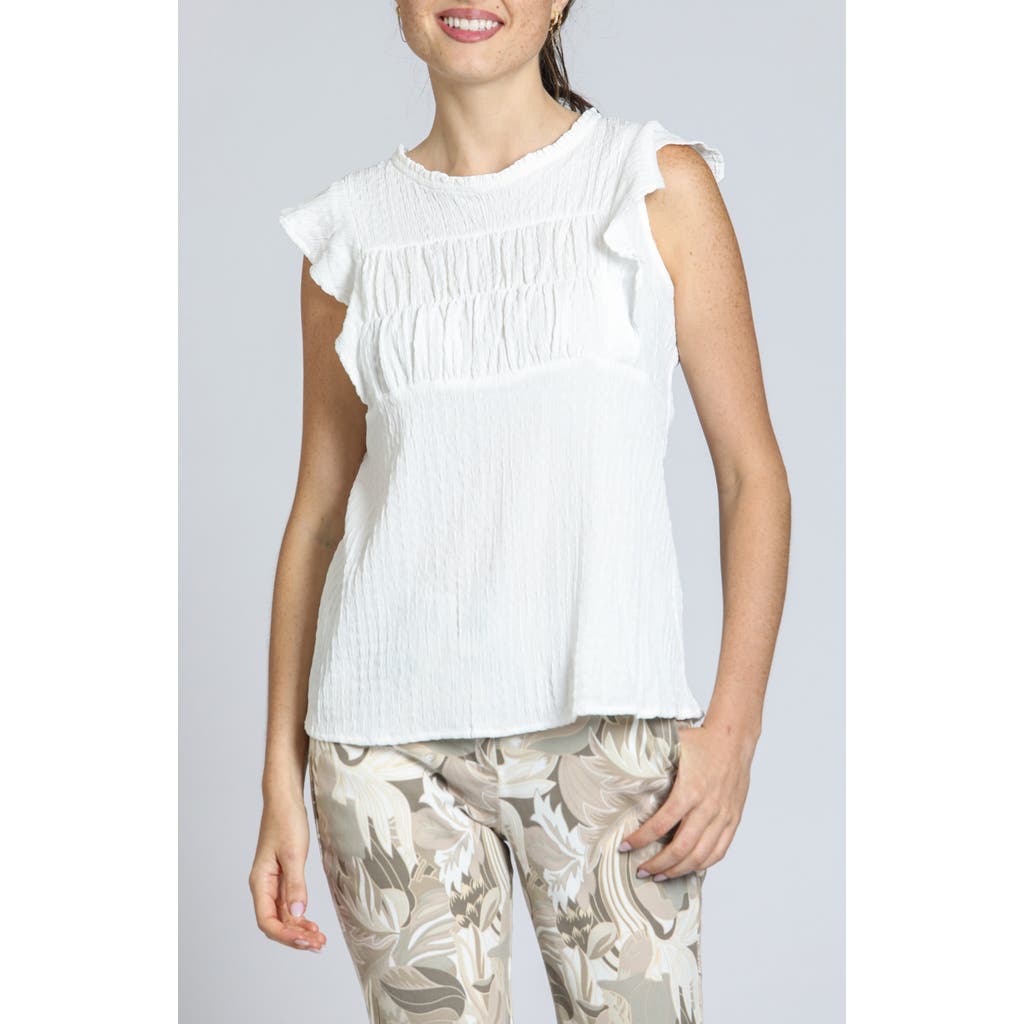 Apny Smocked Flutter Sleeve Top In White
