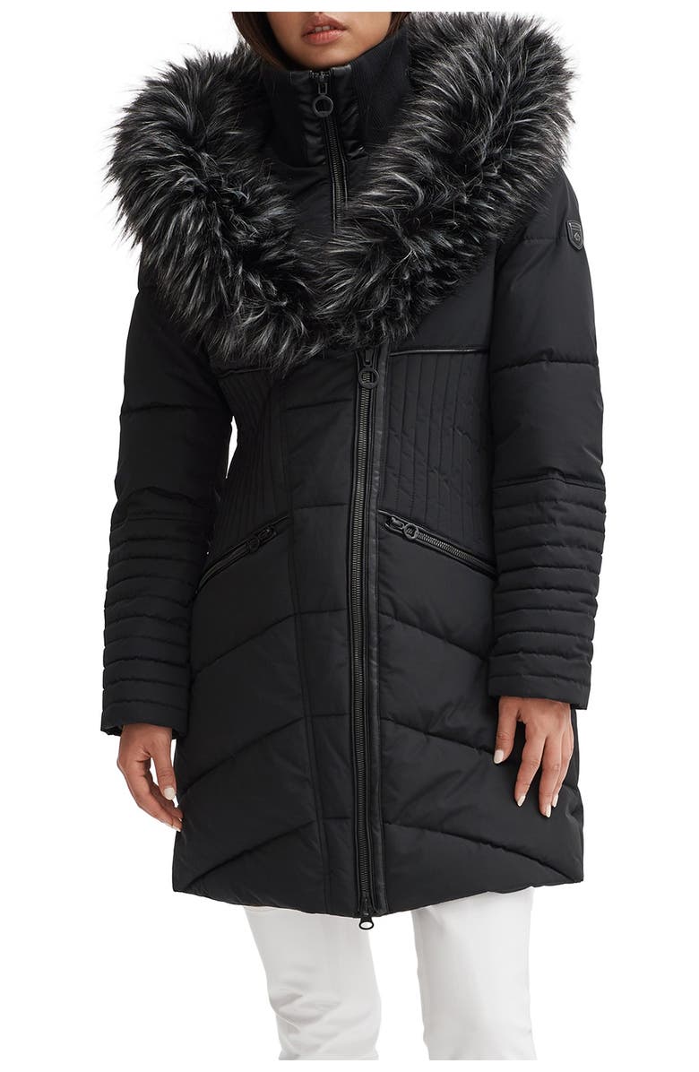 Noize Gigi Vegan Faux Fur Trim Quilted Parka, Main, color, Black