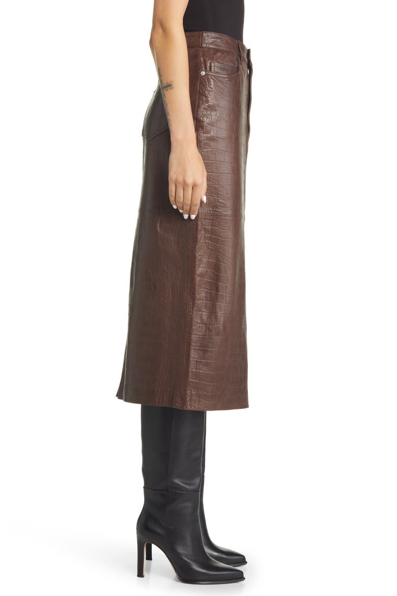 Croc Embossed Leather Skirt, Alternate, color, AMERICANO