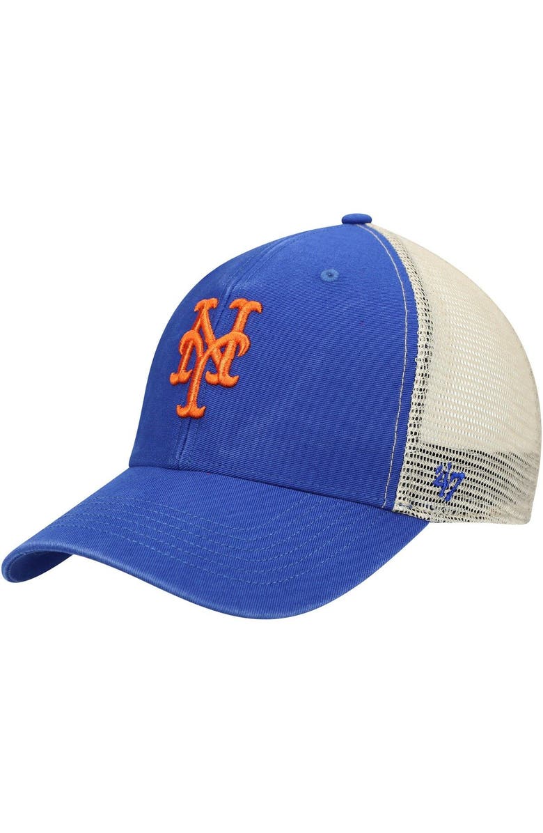 '47 Men's '47 Royal/Natural New York Mets Flagship Washed MVP Trucker Snapback Hat, Main, color, 