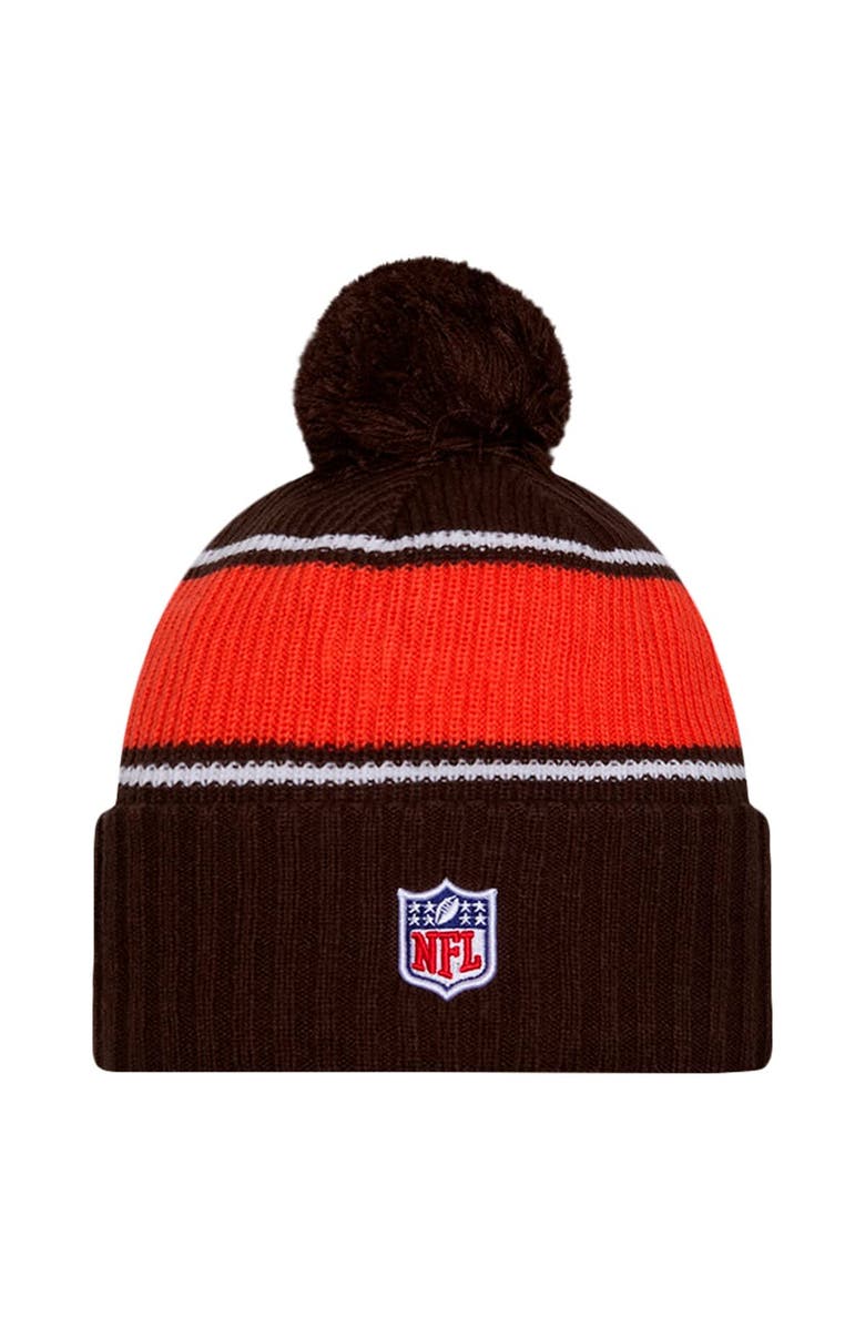 New Era Men's New Era Brown Cleveland Browns 2024 Sideline Cuffed Knit Hat with Pom, Alternate, color, Brown