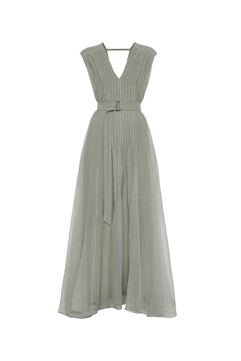 Crispy silk dress with monili, Main, color, Olive
