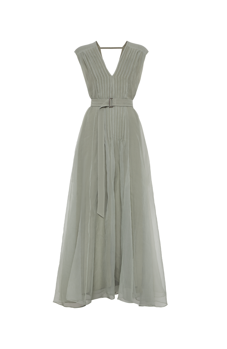 Brunello Cucinelli Crispy silk dress with monili, Main, color,