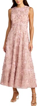 Mac Duggal Petite Floral Embroidered High Neck Midi Dress