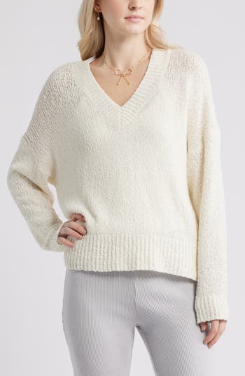 Bp. Oversize V-neck Sweater In White
