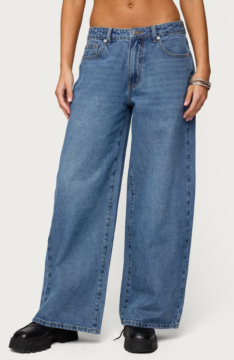 EDIKTED Skye Low Rise Baggy Wide Leg Jeans, Main, color, 