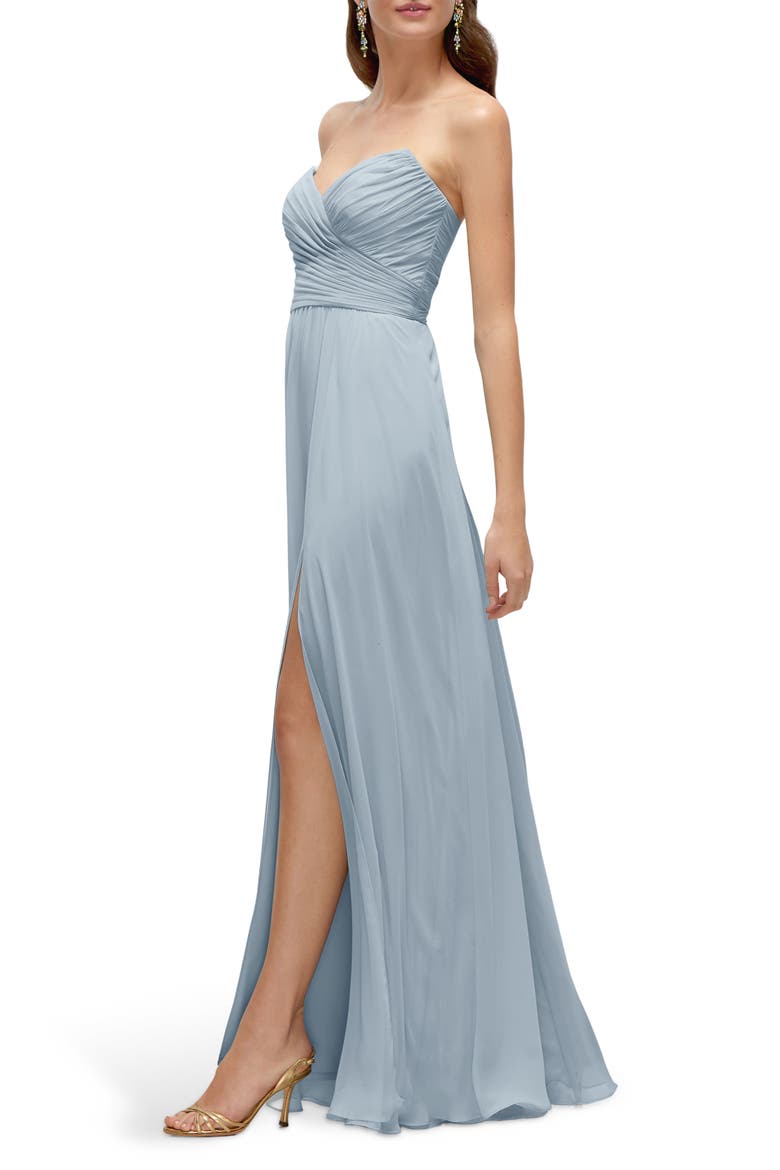 Pleat Detail Strapless Chiffon A-Line Gown, Alternate, color, MIST