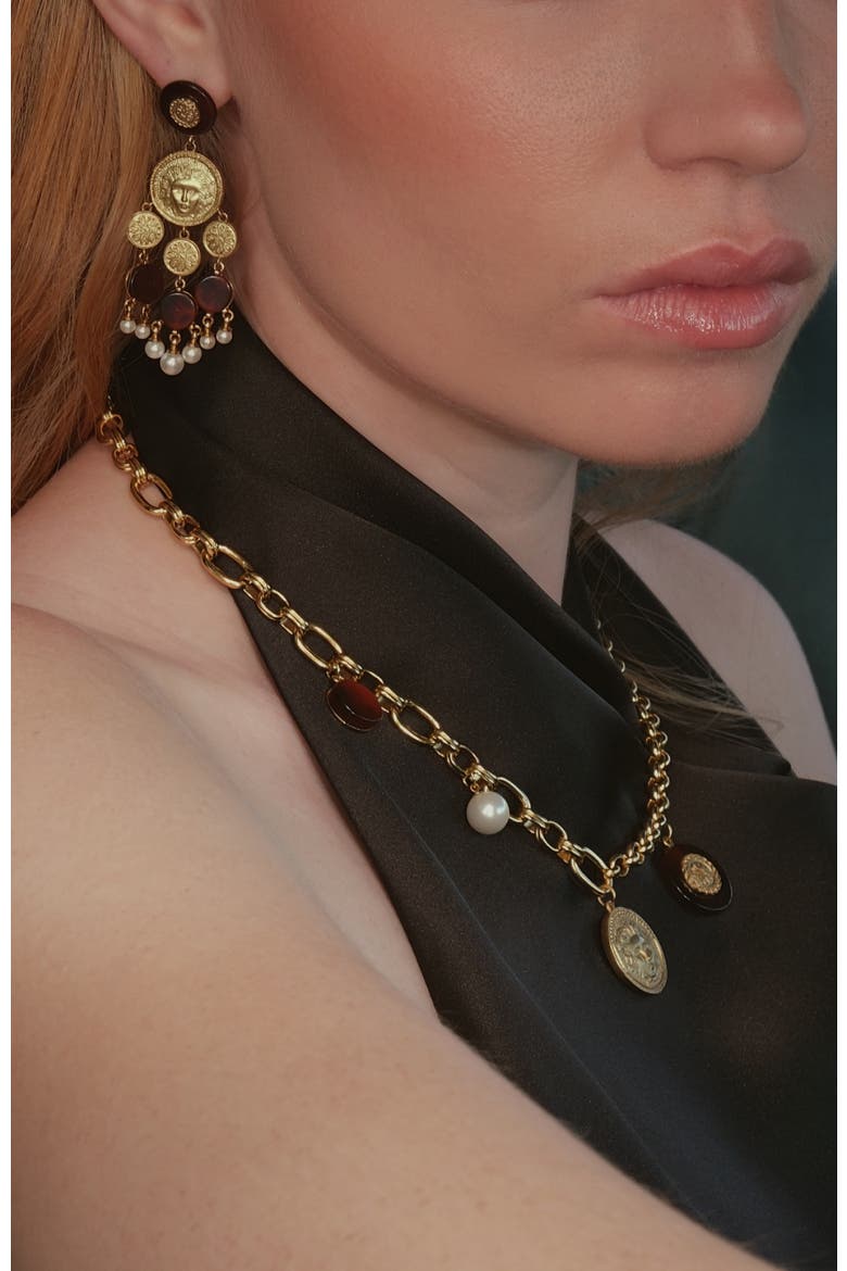 Retro Coin Necklace, Alternate, color, Gold & Red