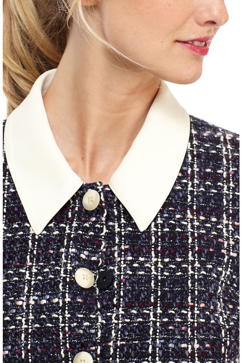 Leslie Bouclé Tweed Button Front Fit & Flare Dress, Alternate, color, CREAM/ NAVY