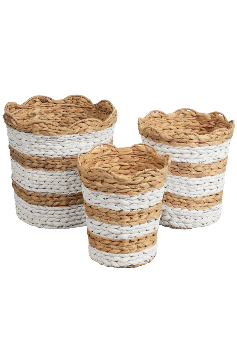 Calvin Handwoven Water Hyacinth Scalloped Edge Nesting Baskets, Main, color, White/Natural