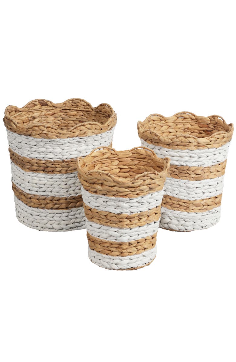 HAPPIMESS Calvin Handwoven Water Hyacinth Scalloped Edge Nesting Baskets, Main, color, White/Natural