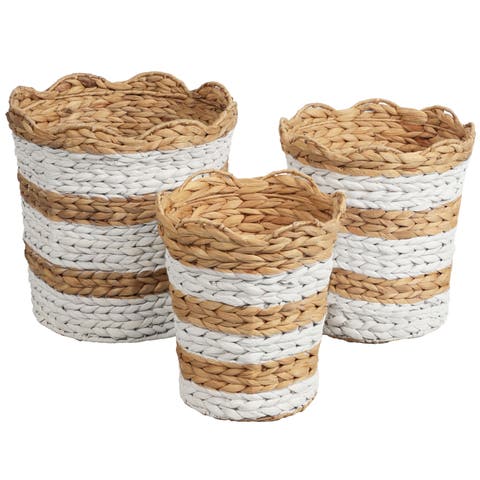 Calvin Handwoven Water Hyacinth Scalloped Edge Nesting Baskets (Set of 3)