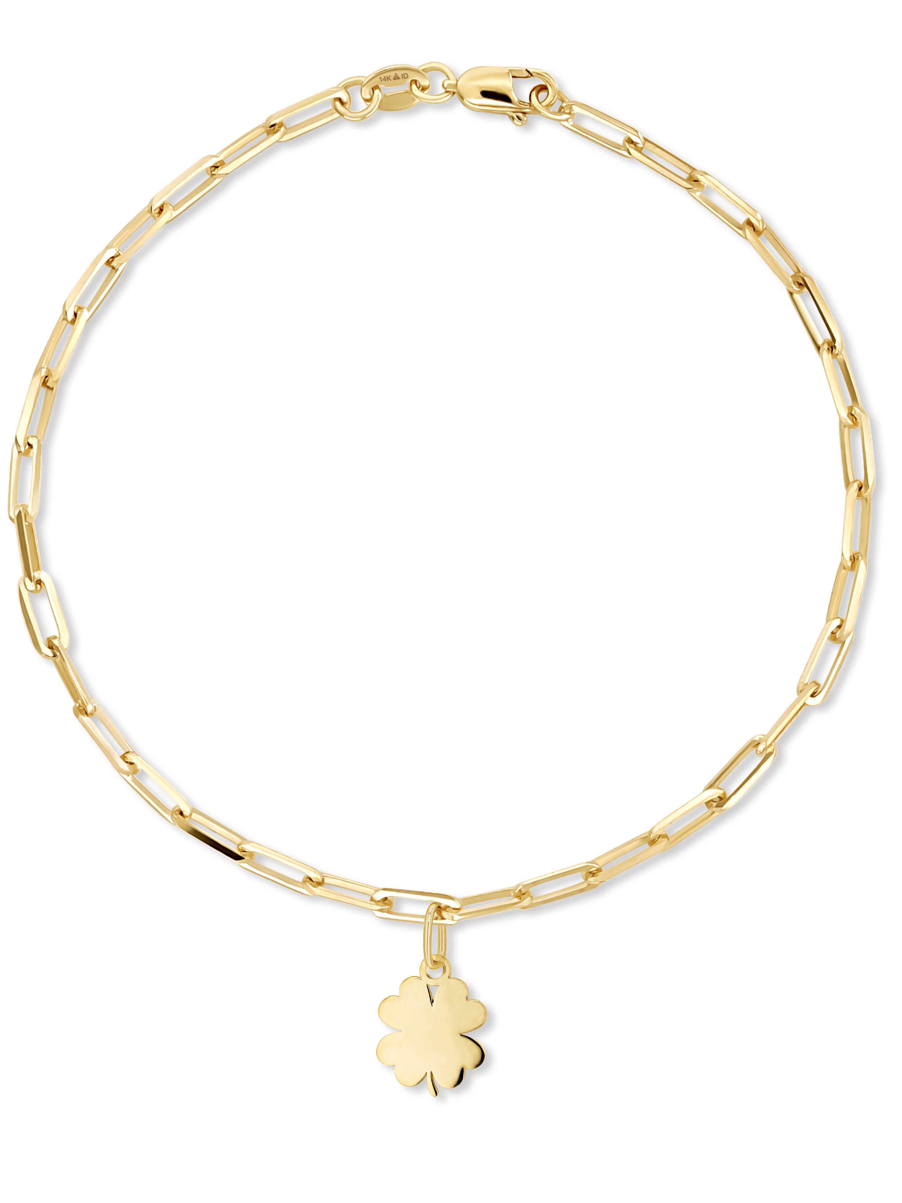 Devata Clover Heart Charm With Paperclip Chain Bracelet In Gold