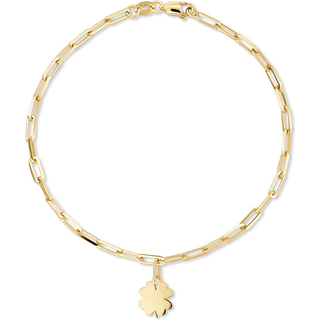 Devata Clover Heart Charm With Paperclip Chain Bracelet In Gold