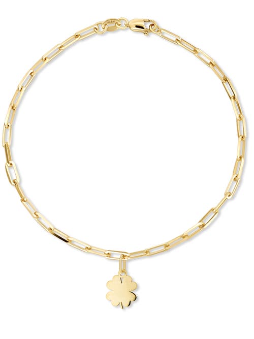 Devata Clover Heart Charm With Paperclip Chain Bracelet In Gold