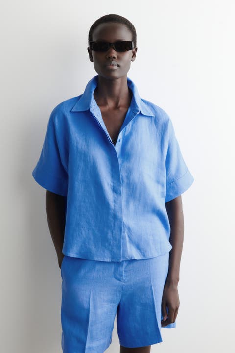 Oversized Short-Sleeved Linen Shirt