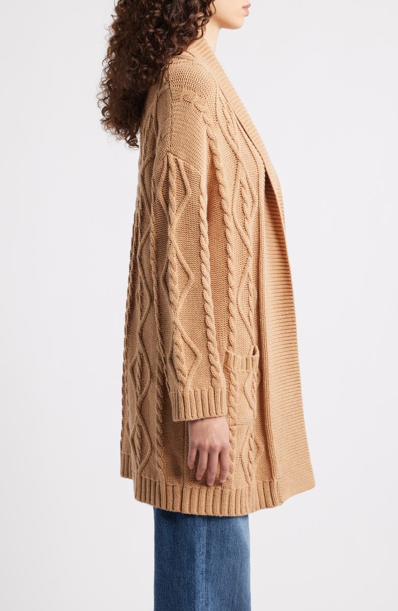 525 america Peggy Cable Stitch Longline Open Front Cardigan, Alternate, color, Camel