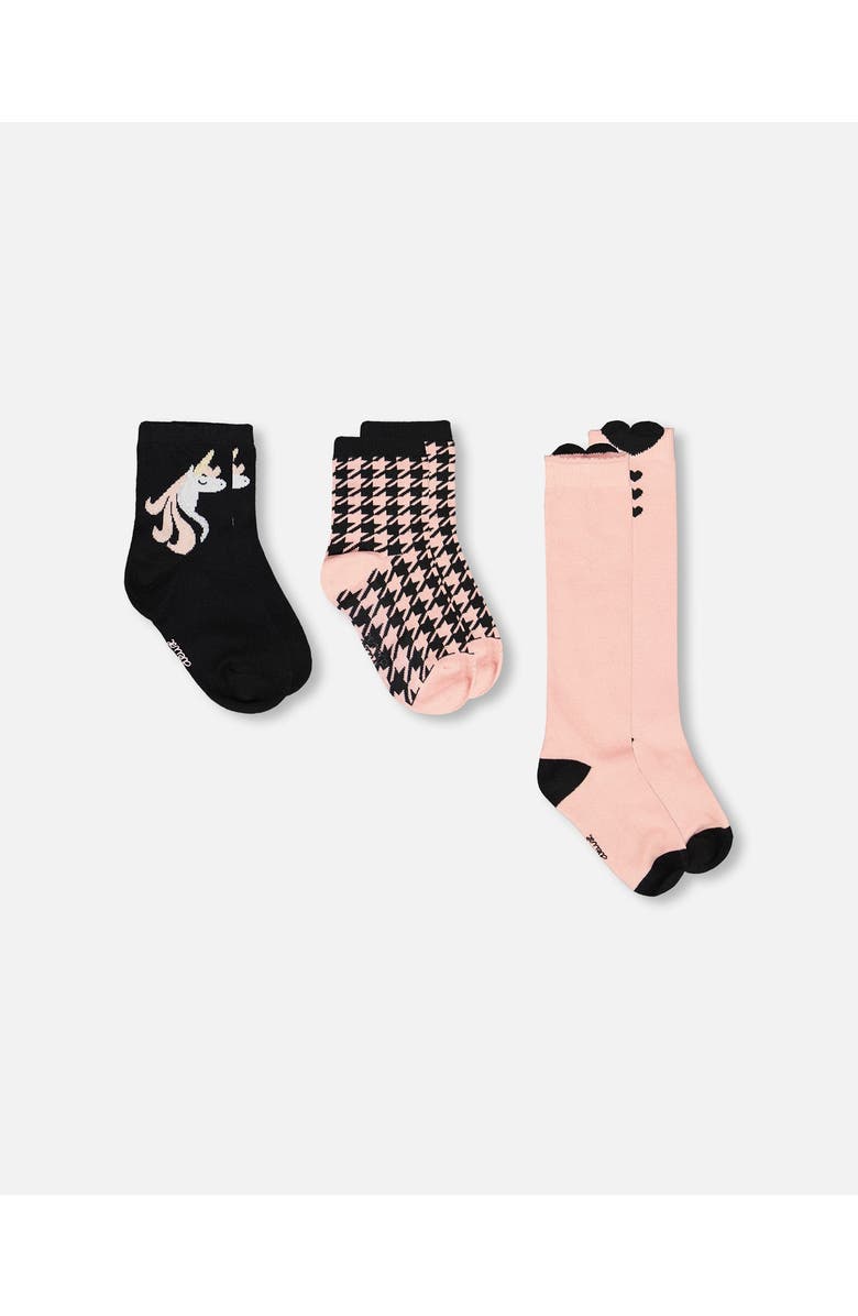 Deux par Deux Girl 3-Pack Knit Socks, Alternate, color, Black And Pink