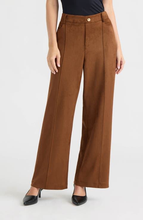 Faux Suede Wide Leg Pants