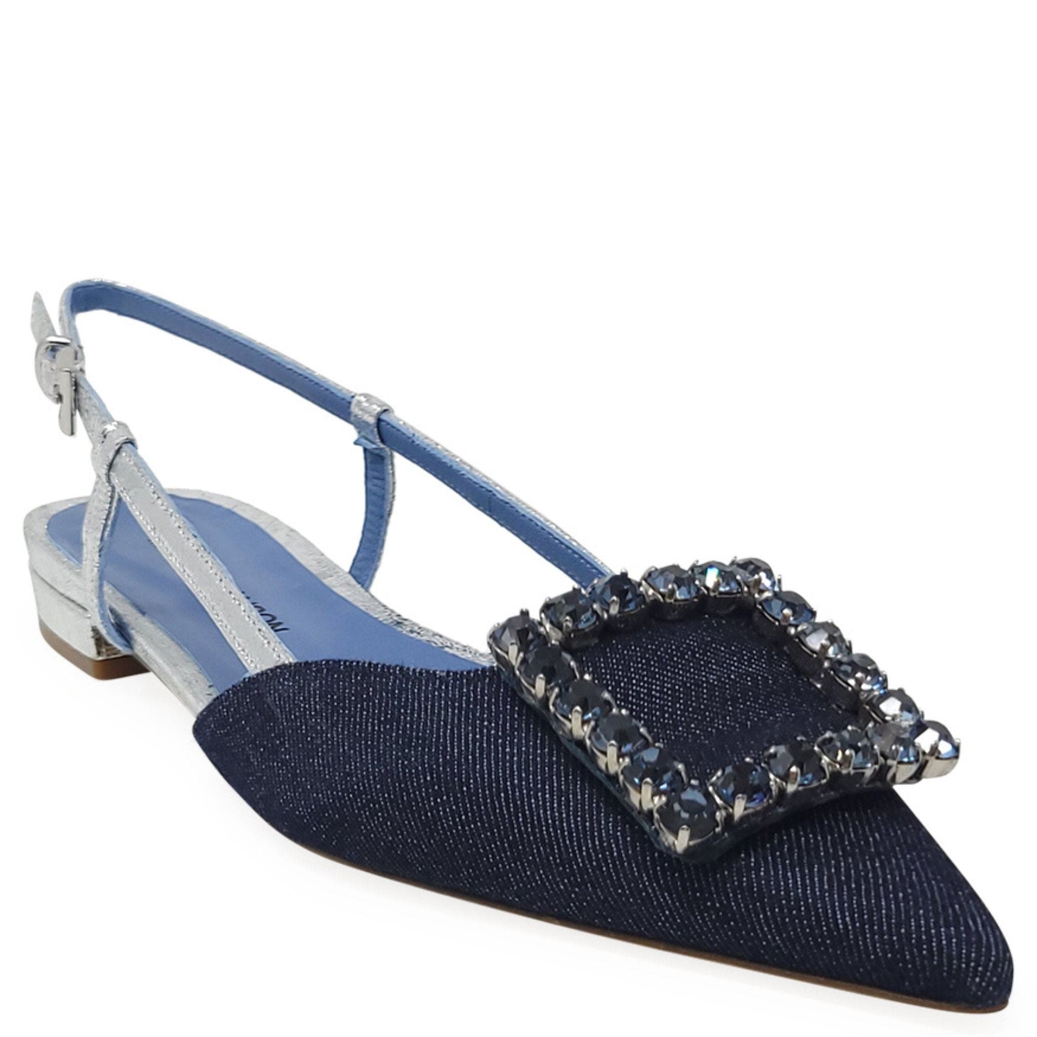 Sling Back Flat, Alternate, color, Denim/Silver