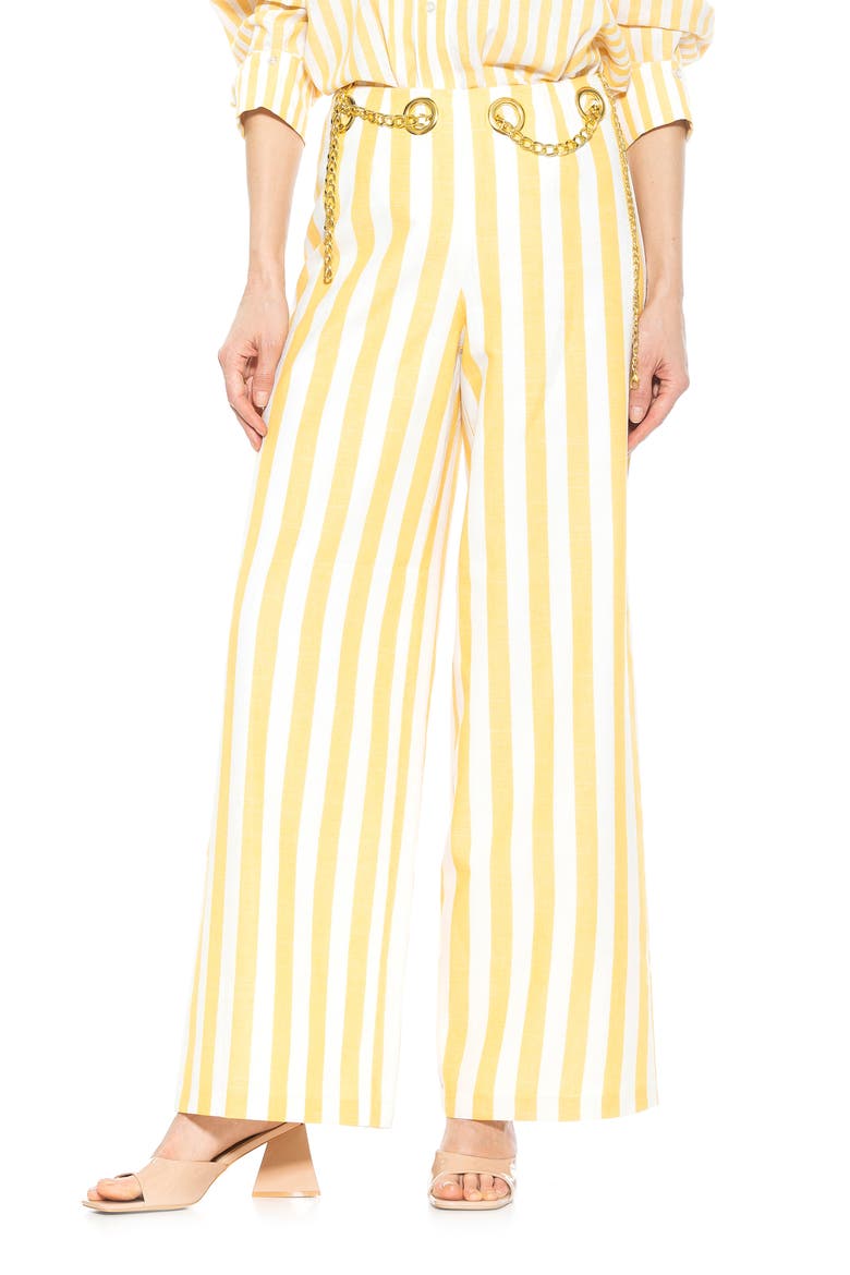 Cassie Stripe Grommet High Waist Wide Leg Pants, Main, color, YELLOW STRIPE