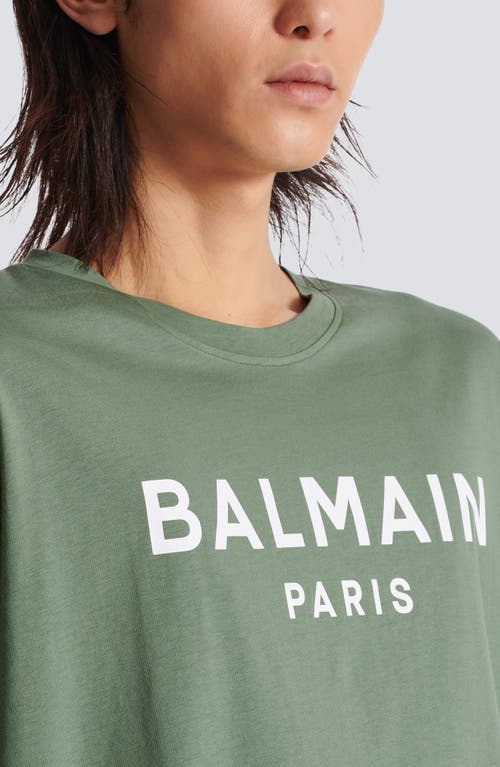 Balmain T-shirt With Logo In Uma Green/white
