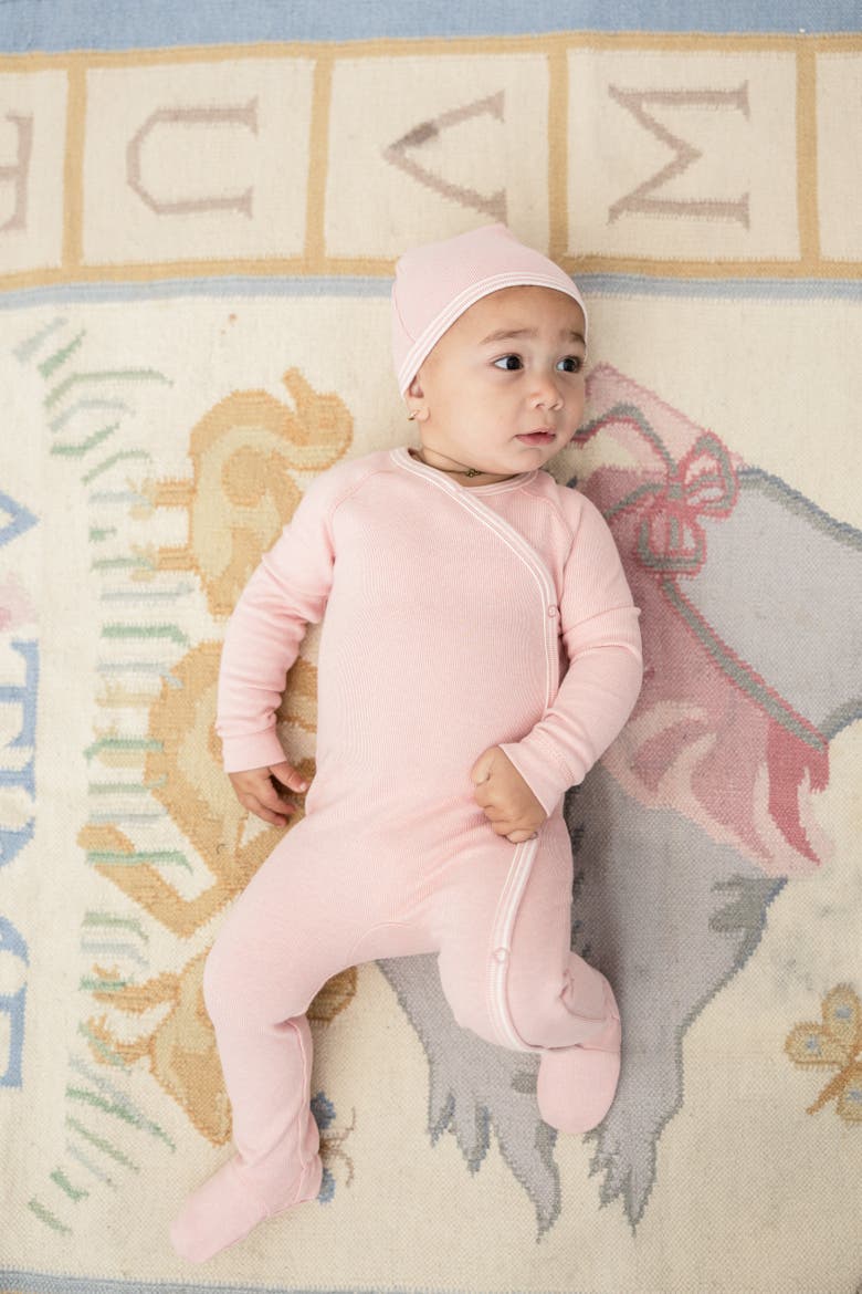 Stretch Knit Romper Set with Matching Hat, Alternate, color, Pink