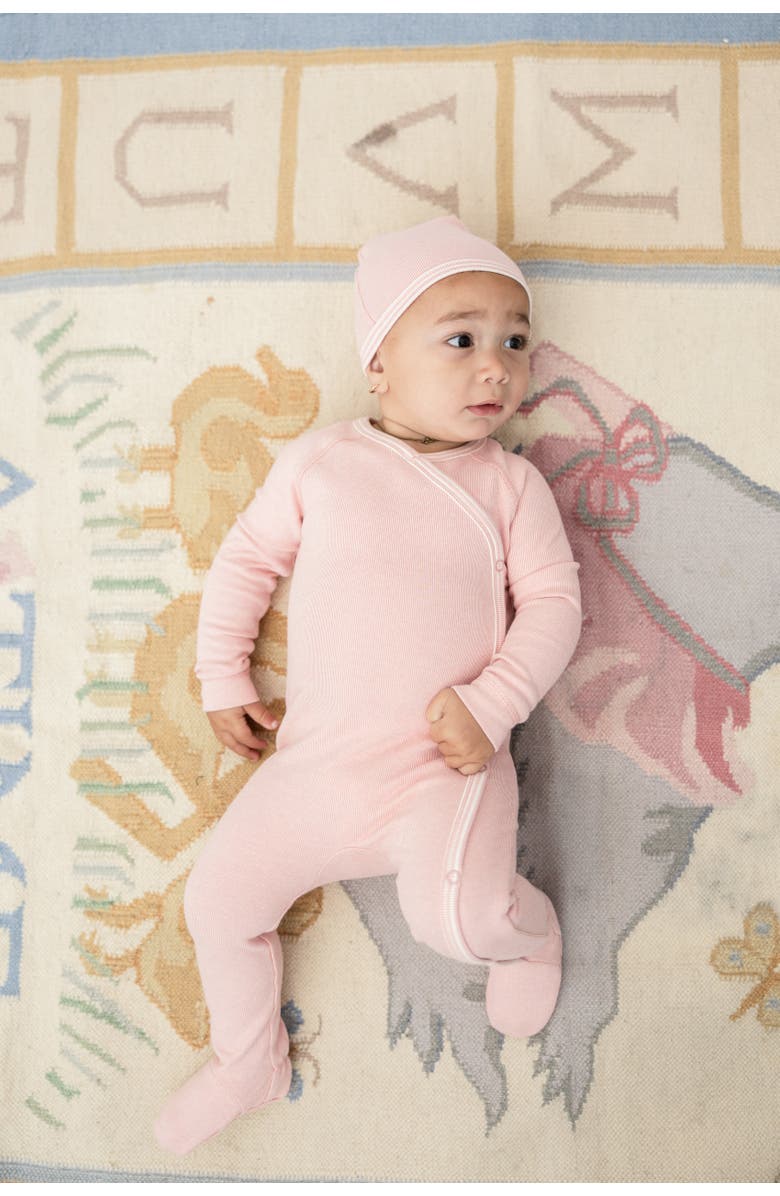 Fragile Stretch Knit Romper Set with Matching Hat, Alternate, color, Pink