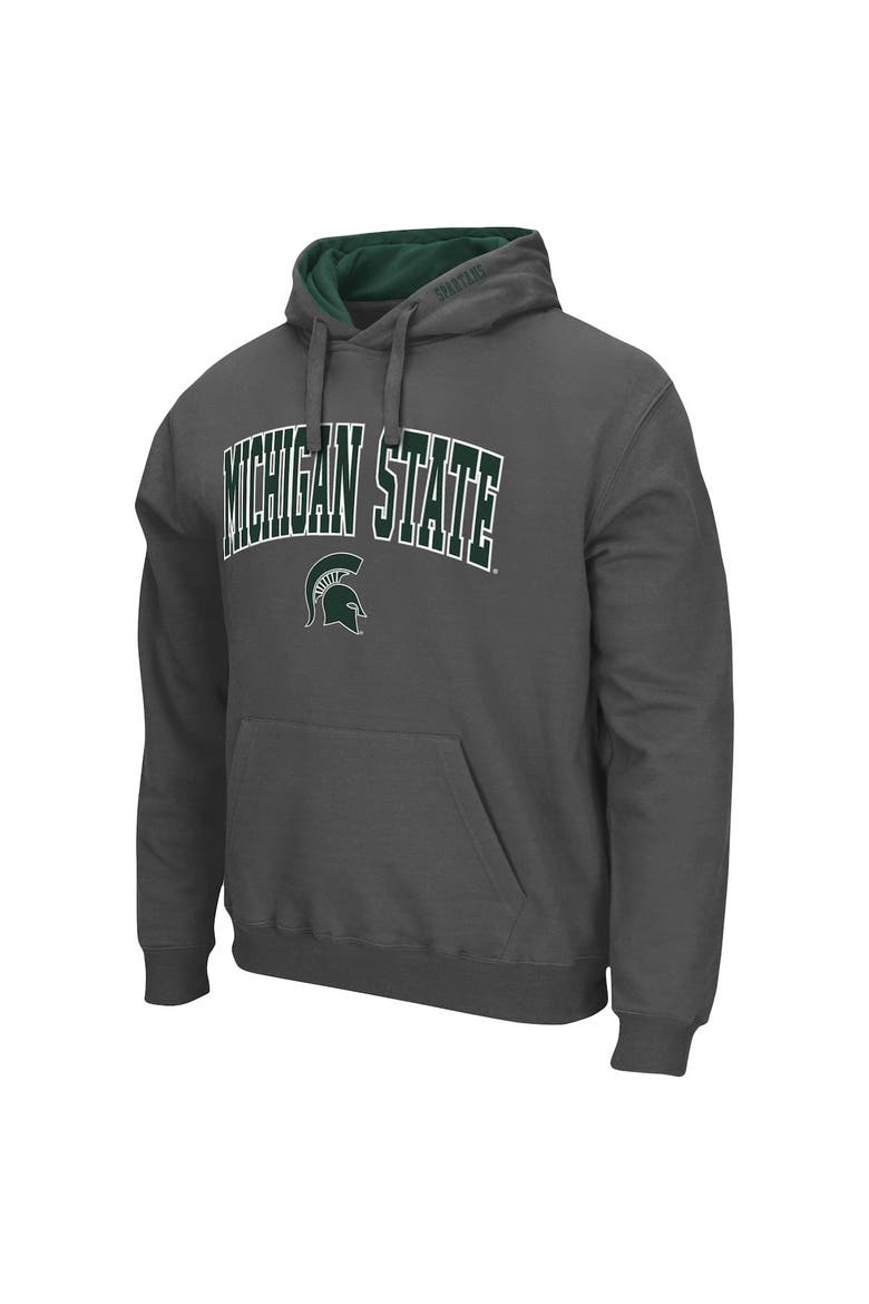 Men's Colosseum Charcoal Michigan State Spartans Arch & Logo 3.0 Pullover Hoodie, Alternate, color, Charcoal