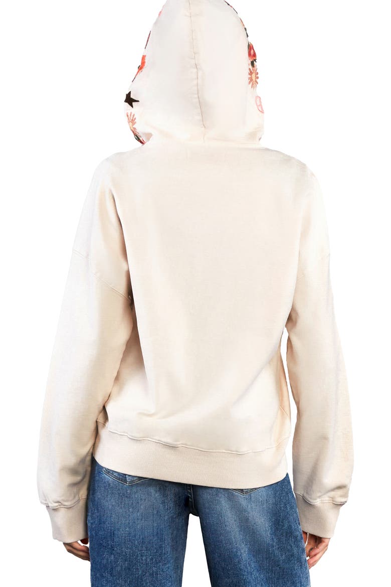 Camp Peace Floral Embroidered Denim Hoodie, Alternate, color, ICED LATTE