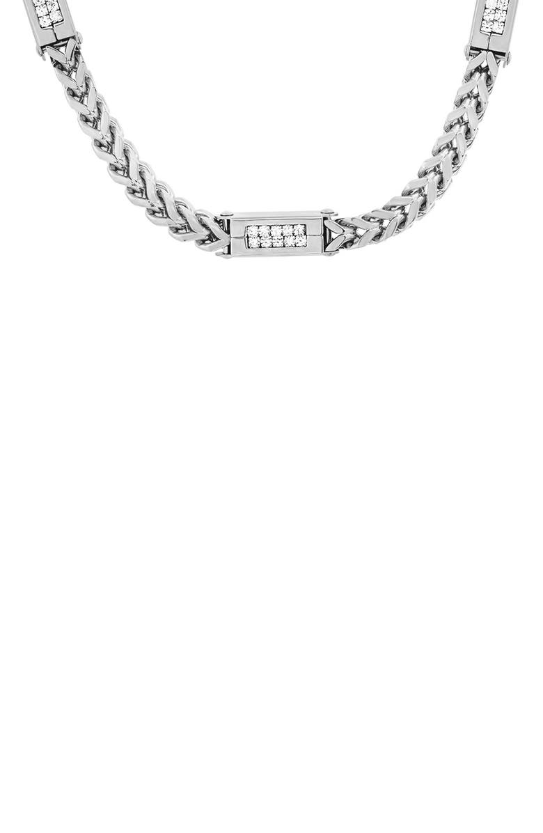 HMY JEWELRY Stainless Steel Simulated Diamond Wheat Chain Necklace, Alternate, color, Metallic