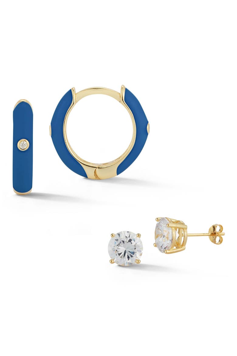 14K Gold Vermeil CZ Earring Set, Main, color, YELLOW GOLD