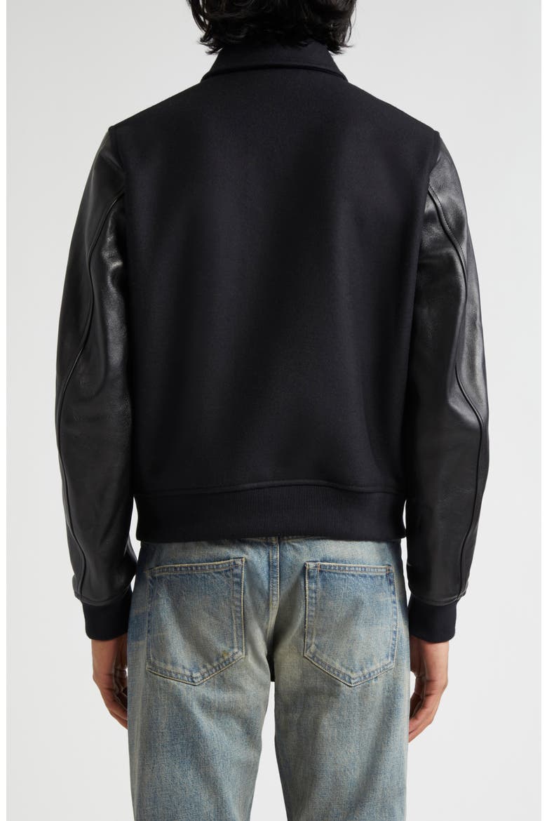 Wool Blend & Leather Varsity Jacket, Alternate, color, BLACK