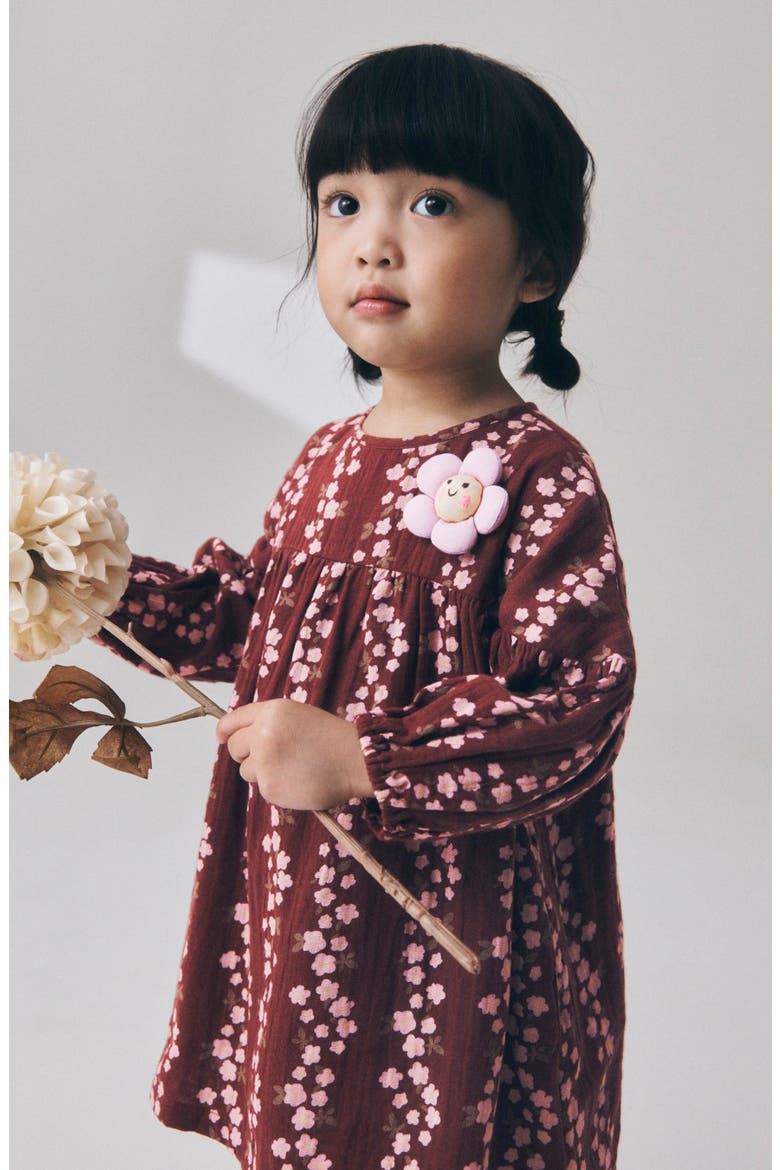 Kids' Floral Cotton Dress, Alternate, color, BROWN