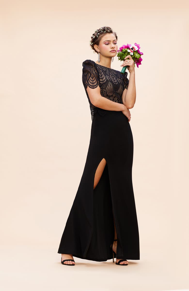 Dress the Population Ramona Lace Popover Bodice Trumpet Gown, Alternate, color,