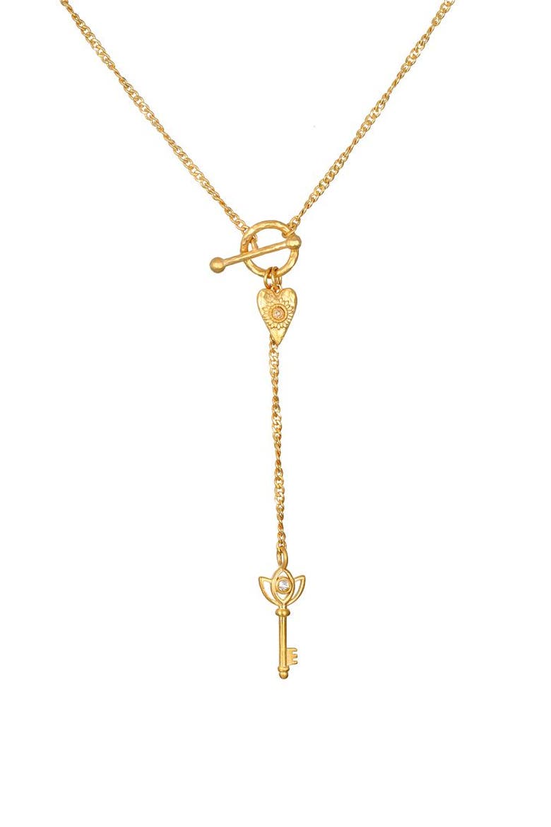 Promise to Love Heart Key Lariat Necklace, Main, color, Gold