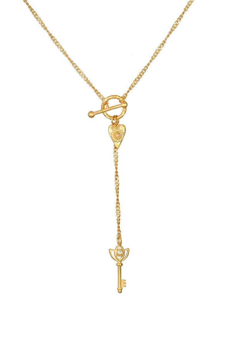 Satya Jewelry Promise to Love Heart Key Lariat Necklace, Main, color, Gold