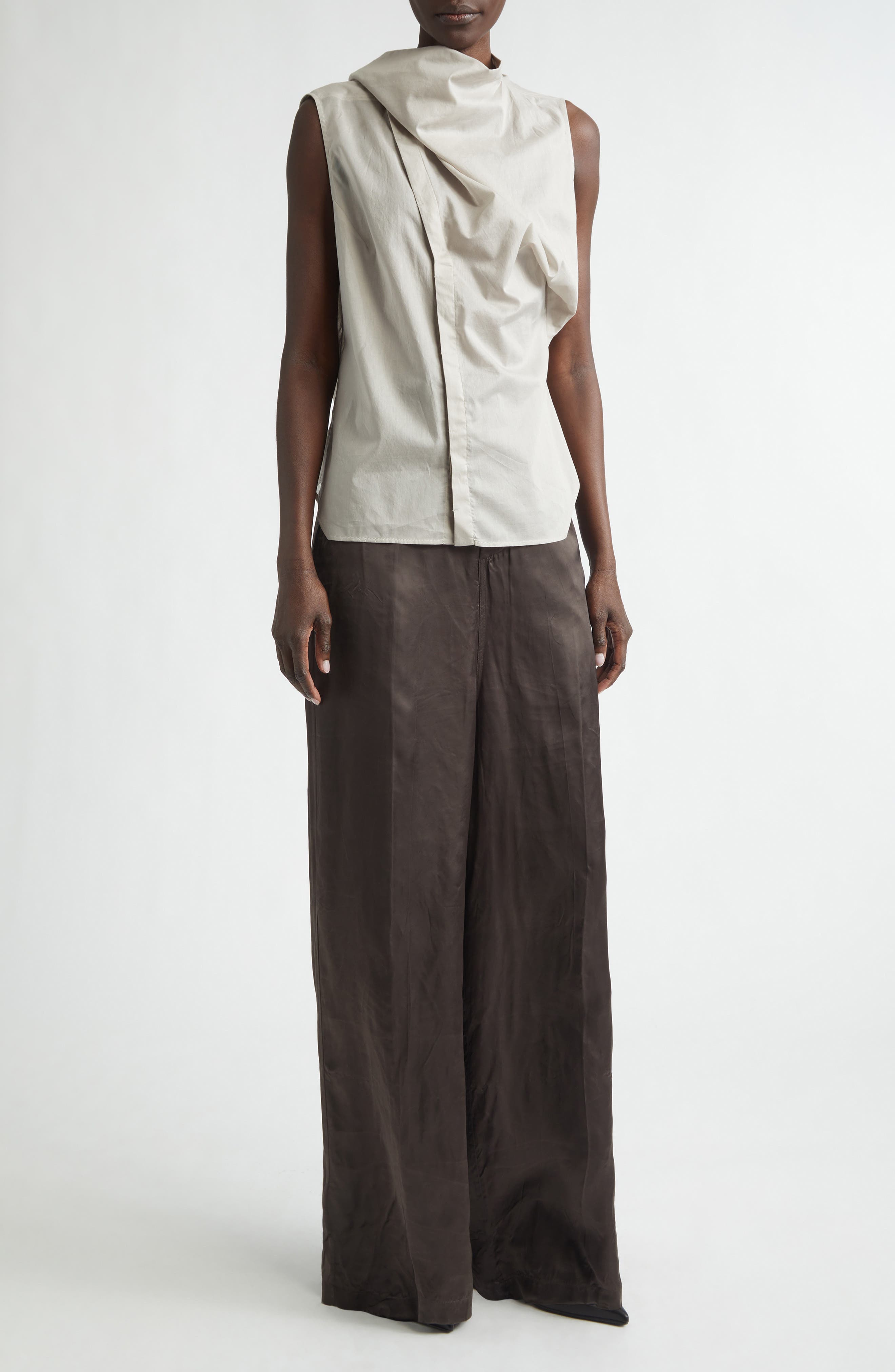 Sleeveless Semisheer Chambray Button-Up Shirt - image 2