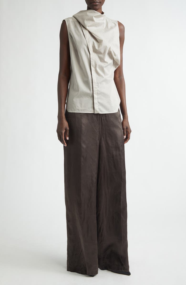 Rick Owens Firbanks High Waist Wide Leg Pleat Front Cupro Satin Pants, Main, color, Dark Dust