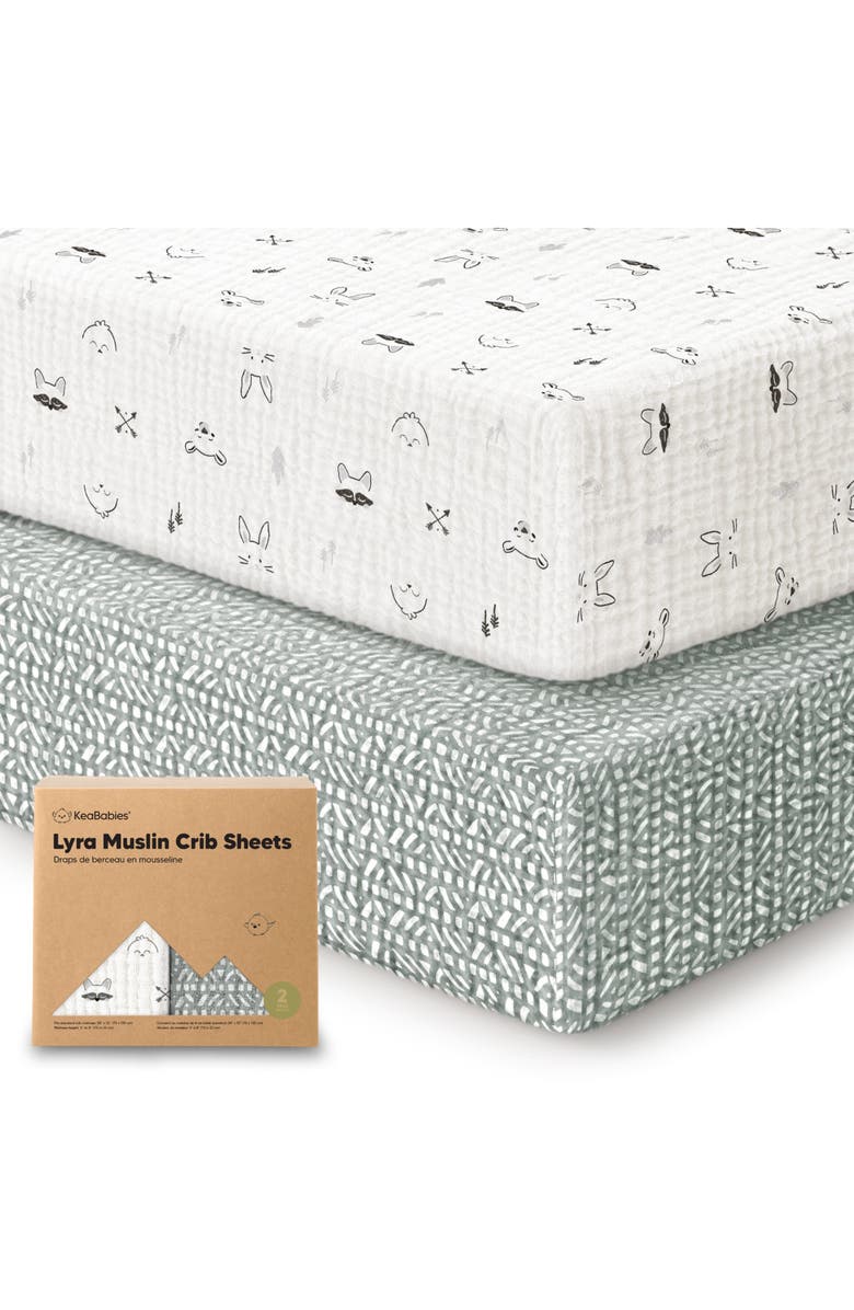 KeaBabies 2-Pack Lyra Muslin Crib Sheets, Main, color, Nordic