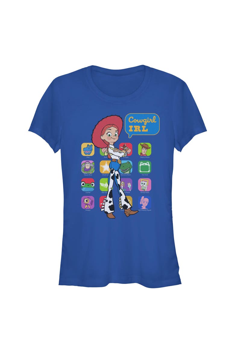 Junior's Toy Story 5 Cowgirl IRL Color Collage  Graphic T-Shirt, Main, color, Royal Blue