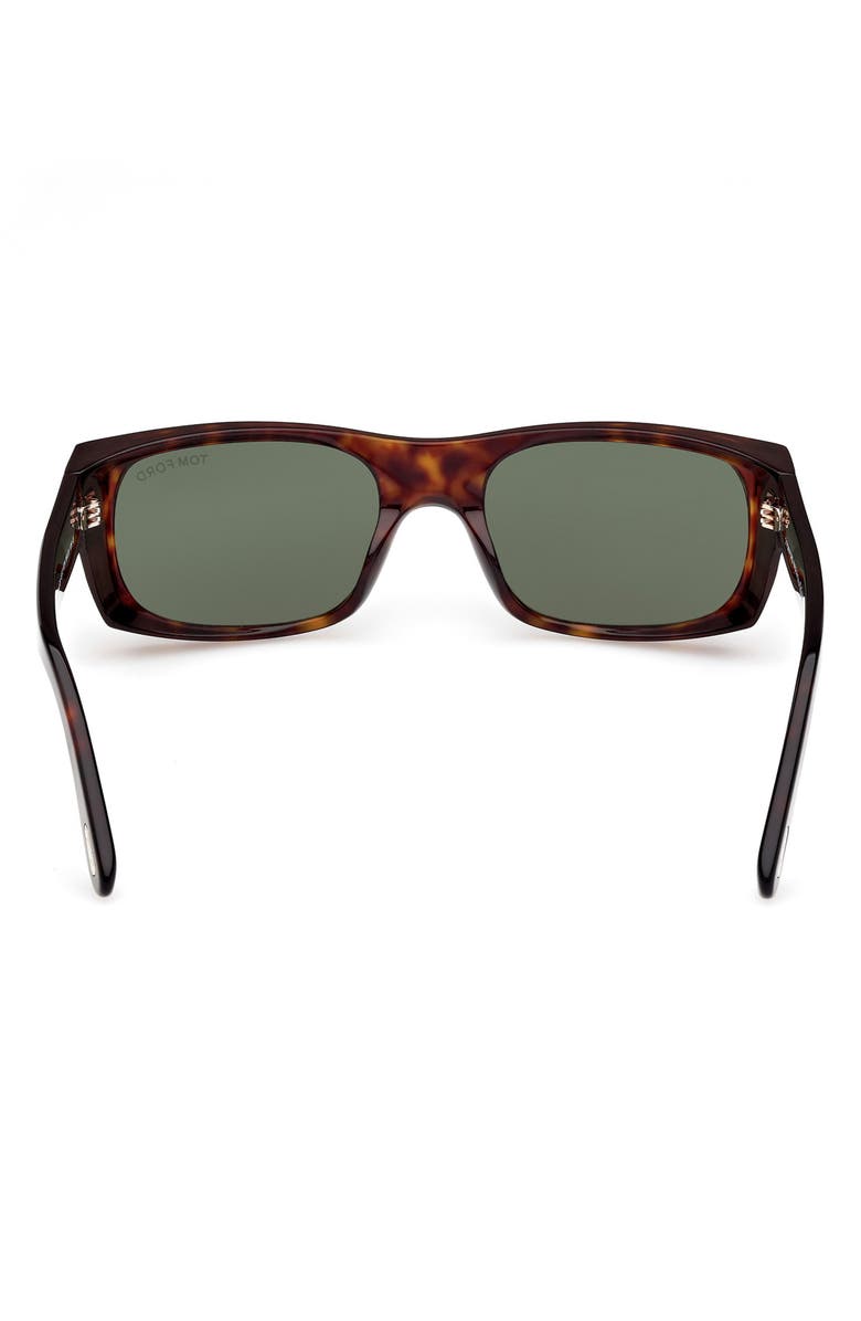 TOM FORD Juan 56mm Rectangular Sunglasses, Alternate, color, Dark Havana / Green