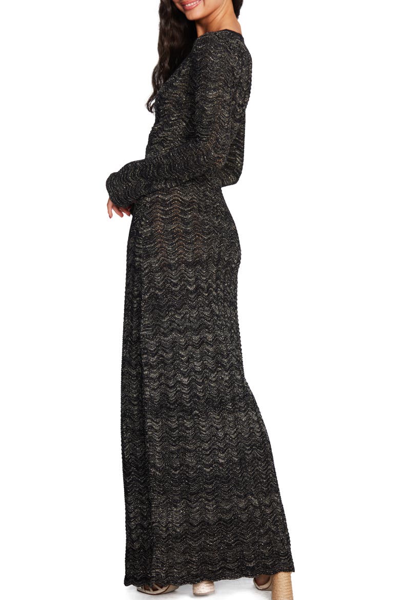 Ella Star Metallic Long Sleeve Cover-Up Maxi Dress, Alternate, color, BLACK