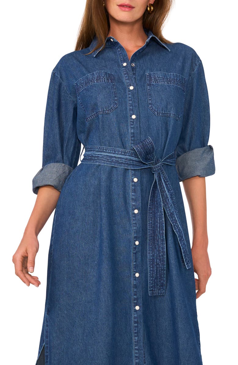1.STATE Long Sleeve Midi Denim Shirtdress, Alternate, color, Navy Yard