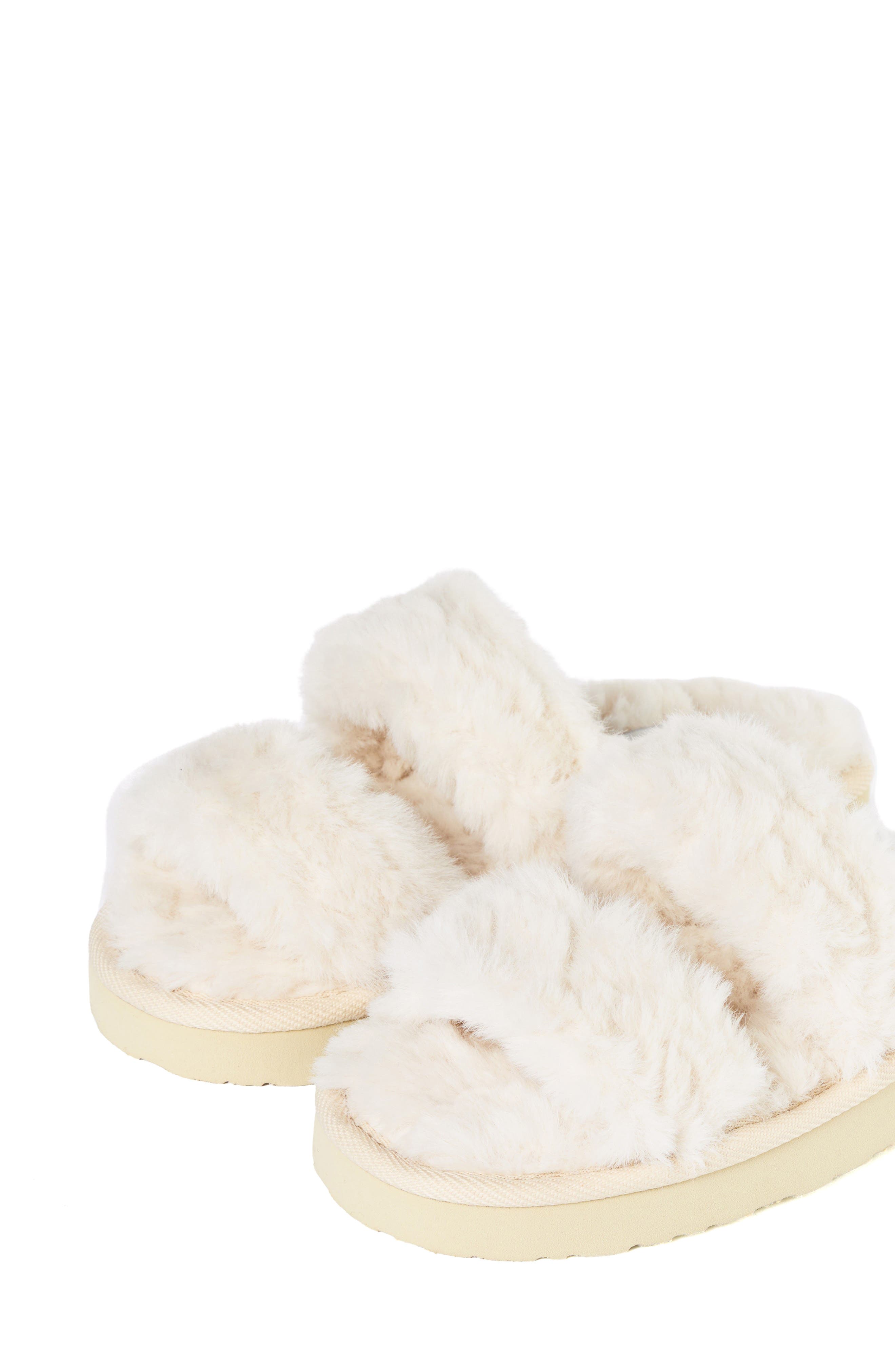 Teddy Faux Fur Two Band Slipper, Alternate, color, CREAM