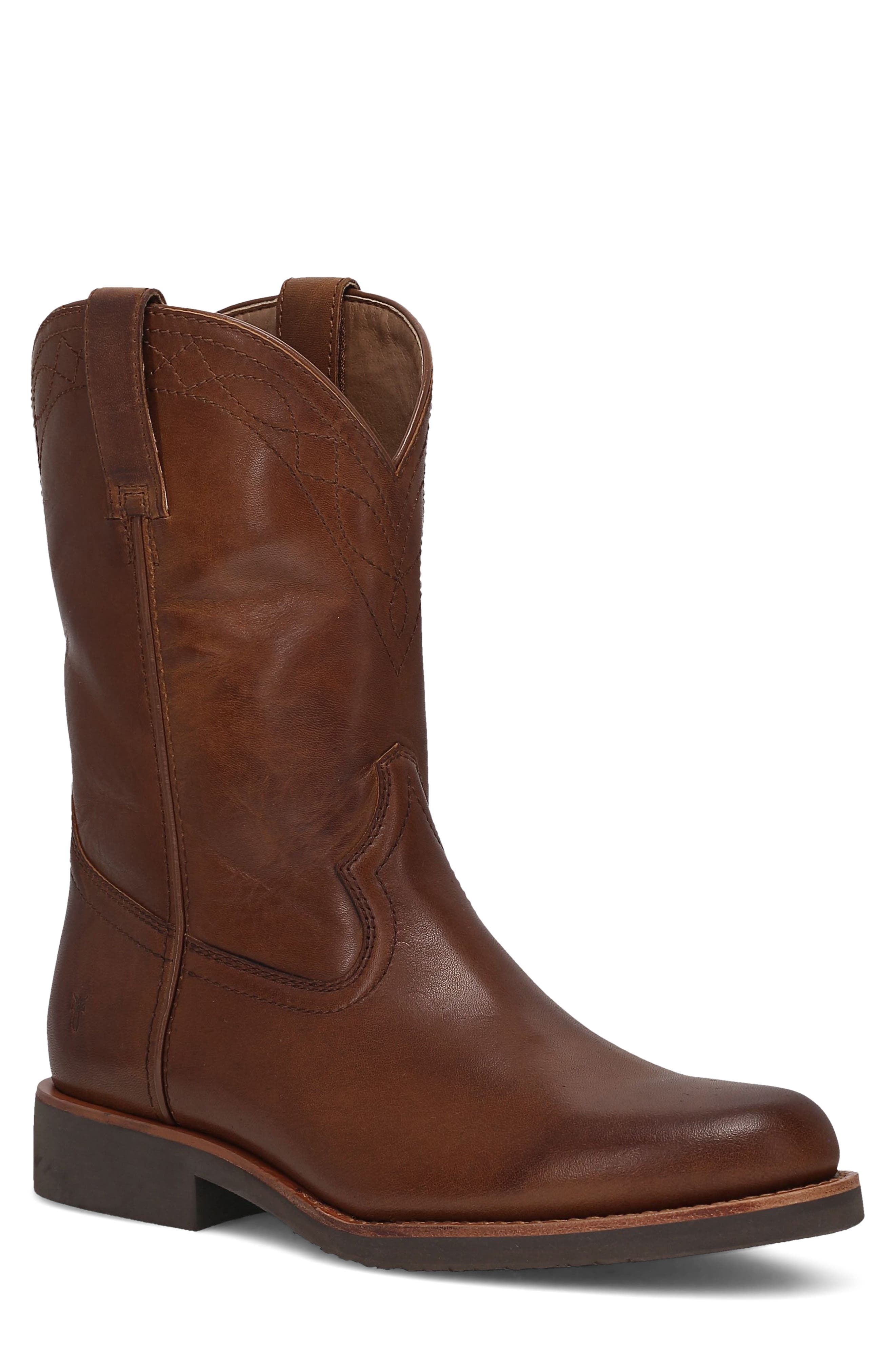 Wyatt Pull On Leather Western Boot, Main, color, CARAMEL