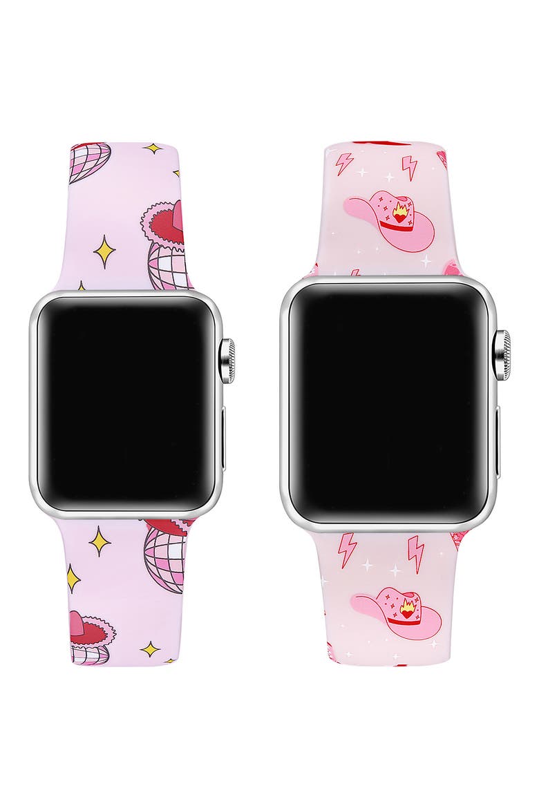 Set of 2 Printed Silicone Apple Watch® Watchbands, Alternate, color, PINK