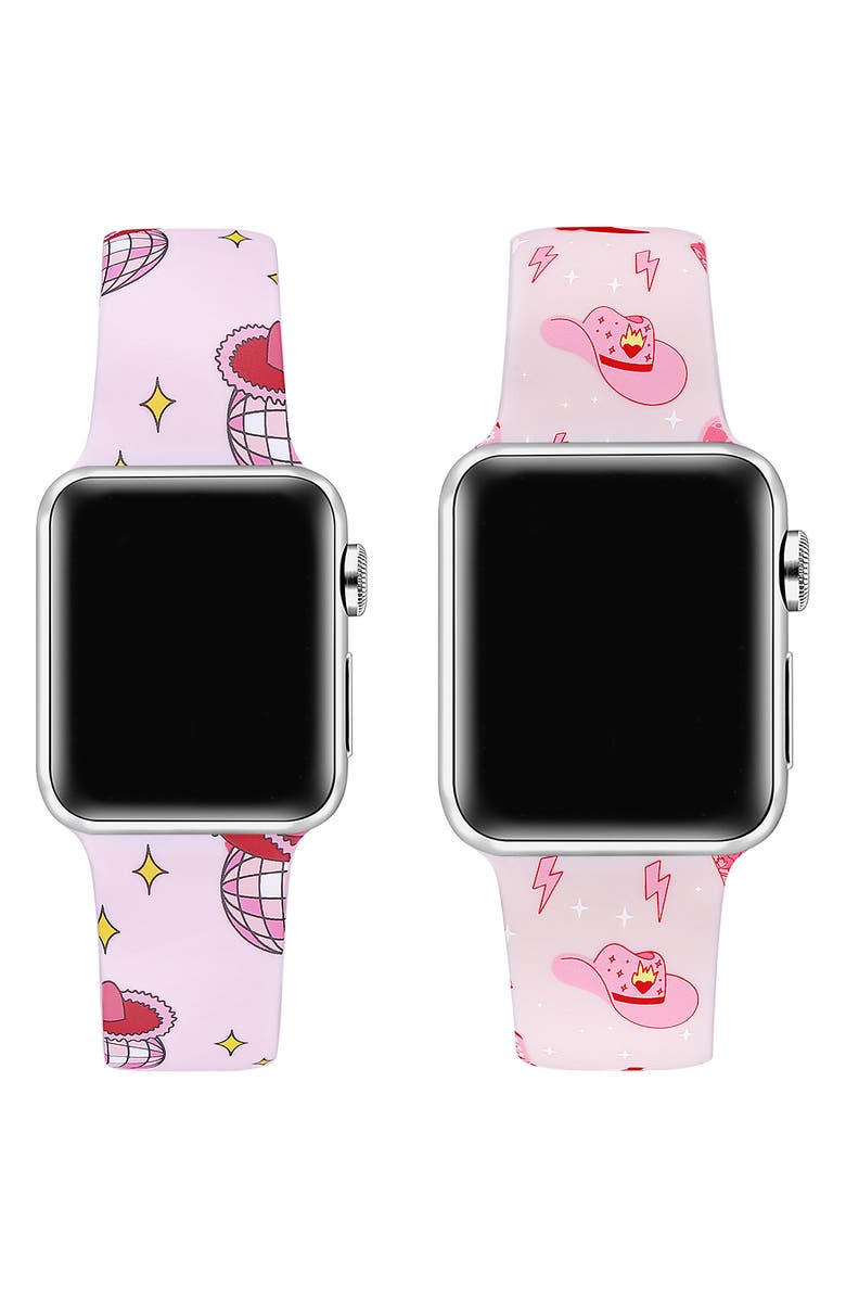 Posh Tech Set of 2 Printed Silicone Watchbands, Alternate, color, Pink