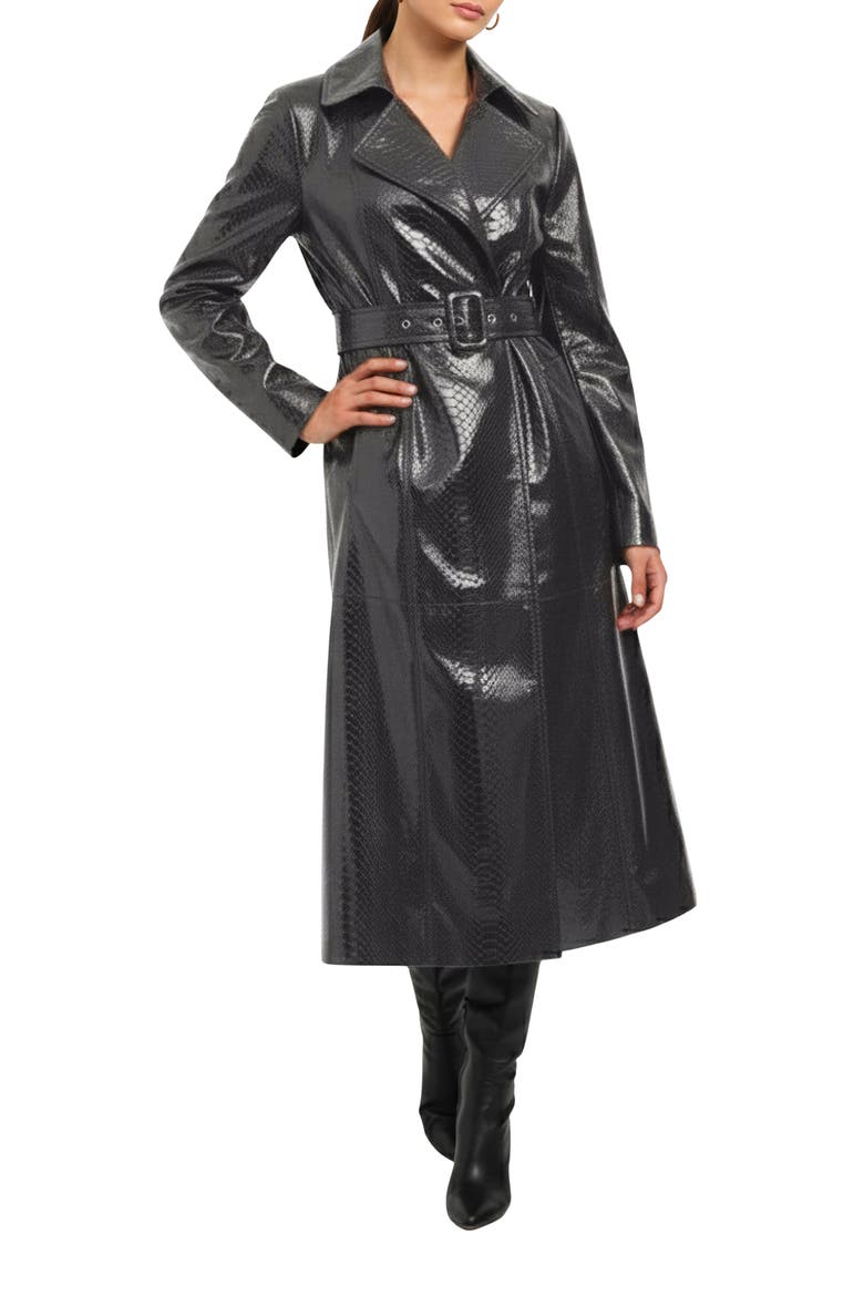 Genuine Metis Suede Pythn Printed Belted Trench Coat, Alternate, color, ANTHRACITE